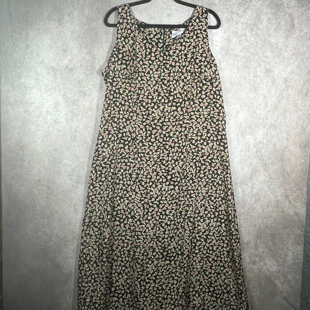 Danny & Nicole Maxi Dress Womens 16 Black Pink Floral Sleeveless Dark Romantic